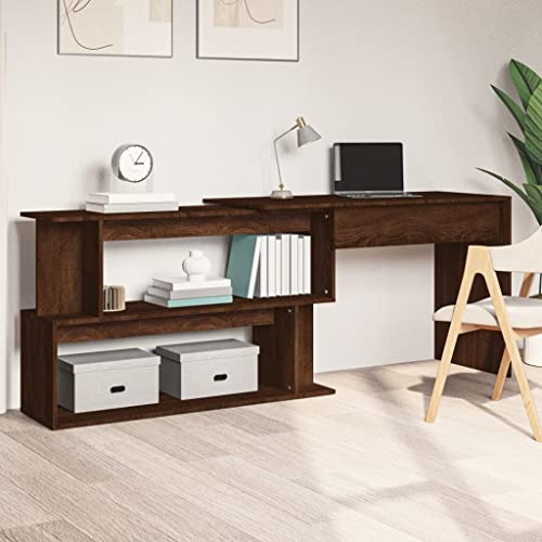 QUAHEAS Eckschreibtisch Braun Eichen-Optik, drehbar, 200x50x76 cm, Holzwerkstoff, für Büro, Homeoffice, Computerarbeit, modern