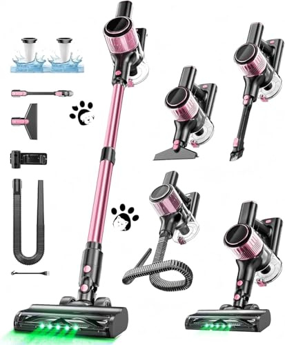 SUXIANGVAC Akku Staubsauger, 45KPA/500W/45Mins Staubsauger Kabellos mit LED Display, Anti Tangle Bürste, Ausziehbarer Schlauch,6-stufiges Filtersystem Grünes Licht für Hartböden Teppiche Tierhaare