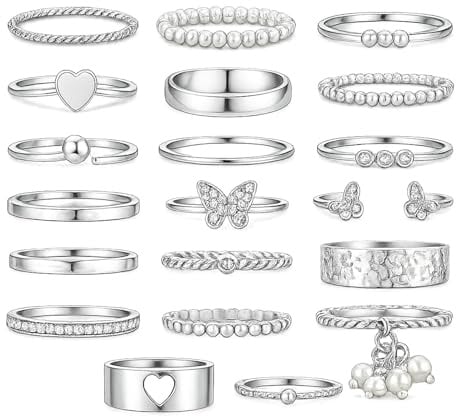 JYNXOR 21-teiliges Silber Ring Set für Frauen, Knuckle Rings, Stapelbare Statement Ringe, Vintage Boho Midi Ringe, Schicke Silver Rings