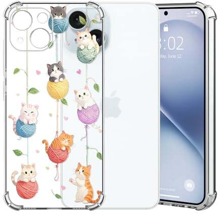 ChoosEU Transparent Hülle für iPhone 15 Weich TPU Silikon Case mit Blume Muster Motiv für Mädchen Frauen Dünne Handyhülle Stoßfeste Airbag Schutzhülle Durchsichtig Cover - Katze