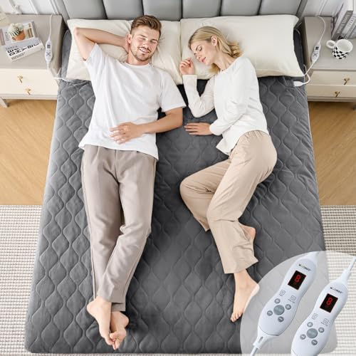 WOOMER Electric Blanket King Size Dual Control 150 X 200cm, Electric Underblanket with 10 Heat Levels & 12 Hours Auto-Off Timer, Fast Heat Up, Overheat Protection, Machine Washable, Dark Grey