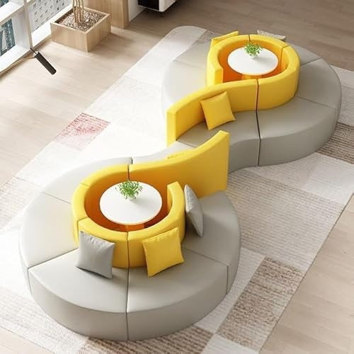 KIBONCY Modernes rundes Ledersofa-Set mit Couchtisch – geschwungenes Design for Bürolobby, Empfangsbereich, Lounge und Wartebereiche(E)
