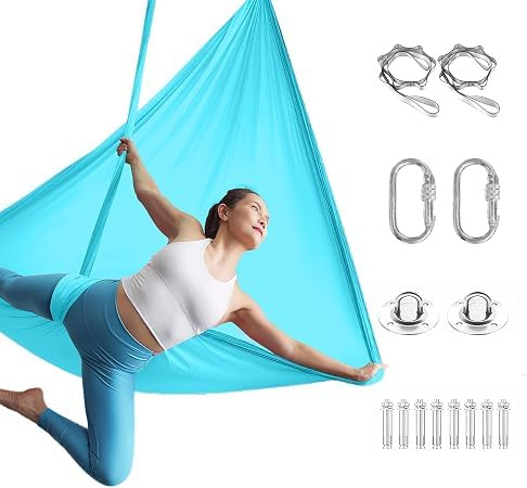 JGMS yogatuch Professionell set - 500x200cm Atmungsaktives Tuch für Yoga in der Luft, Yoga Swing, Anti-Rutsch, Hohe Tragfähigkeit (bis 300kg) - Inkl. Karabiner & Aufbewahrungstasche
