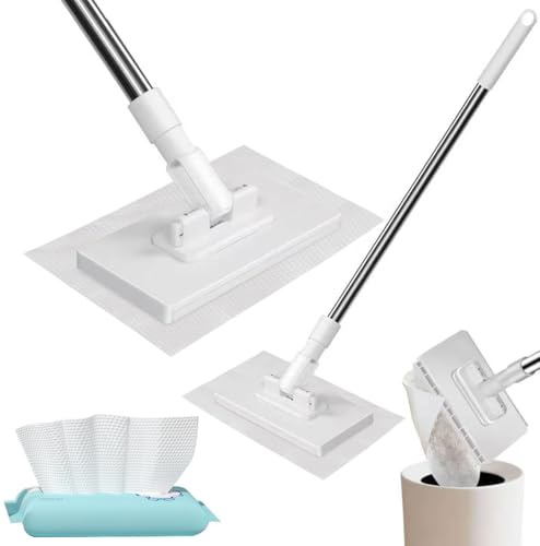 Microfibre Mop with Pressure Clamping System, Automatic Clamping Cloth with 1 Pack of Soft Cotton Look Tissues (16 Sheets), Removable Mop for Practical Cleaning