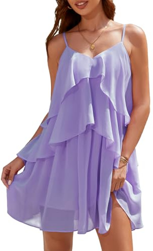 DRESSTELLS Women's Ruffle Dress Tiered Cocktail for Wedding Guest Summer | V Neck Layered Swing Dress, Casual Beach Party Short Boho Dress, Graduation Party Outfit, Fancy Homecoming, Cute Nightout