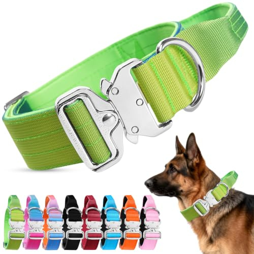 Ledeak Taktisches Hundehalsband mit Griff, Verstellbares Gepolstert Breites Hundehalsband, Tactical Dog Collar für Große und Mittelgroße Hunde Training (Hellgrün Dunkelgrün Blau Farbverlauf, XL)