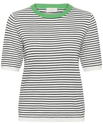 KAFFE Woman's Pullover Narrow Stripe Regular Fit Short Sleeves Crew Neckline