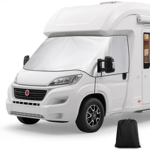 Coviek 600D Frontscheibenabdeckung Wohnmobil für FIAT Ducato, Wasserdicht | Sonnenschutz für Peugeot Boxer, Citroen Jumper X250/290 (2006-2025) mit Weichem Futter, Winddicht für den Außenbereich,Silber