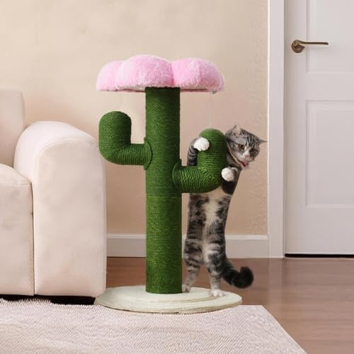 Kratzbaum in Kaktusform, 90 cm hoch mit verdickten Sisalstämmen und Kippschutz, grünes Design, Kratzbaum Katze für die Wohnung, kompakt
