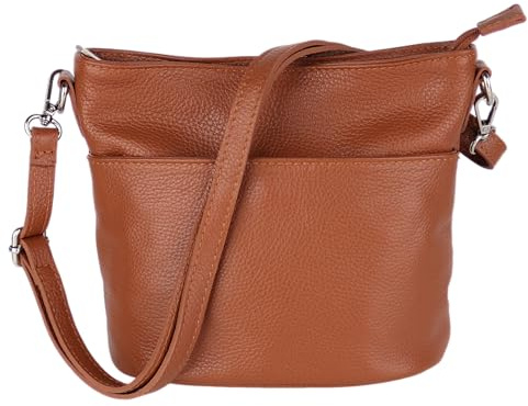 MIRROSI Damen Umhängetasche, Crossbody Bag, Echtleder I Made in Italy (1 Tasche 1 oder 2 Gurt(e)), 24x18x12cm (BXHXT) Mittelgroß