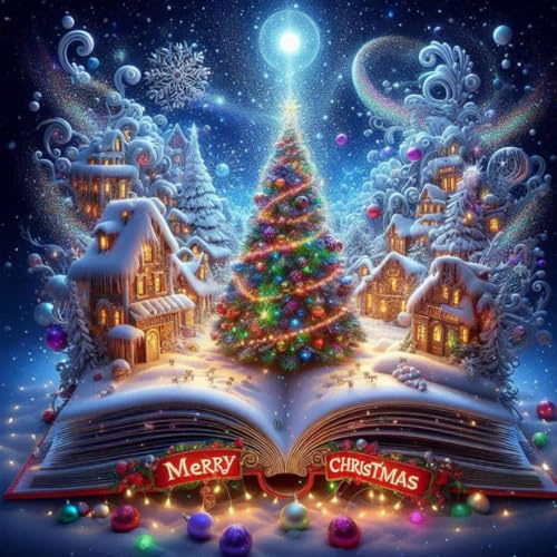 EOBROMD 5D Weihnachtsbaum Diamond Painting Erwachsene, Buch Diamant Painting Bilder für Erwachsene Anfänger, DIY Diamant Kunst Malerei Stickerei Set Weihnachten Kreuzstich Bilder Home Dekor 30x30cm