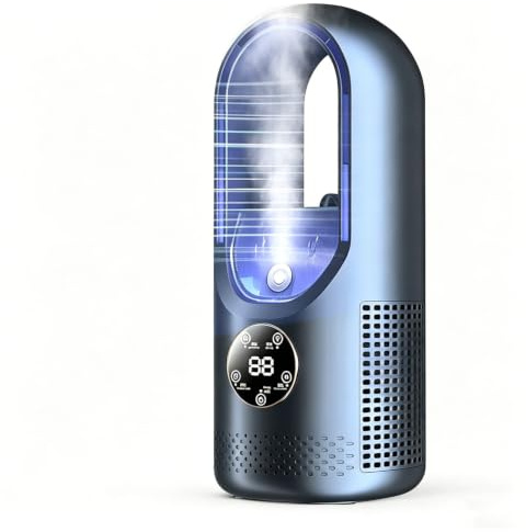 Portable Air Conditioner Fan, Silent Bladeless Air Cooler with 6 Wind Speeds & 1-6H Timers Humidifier, USB Powered Energy-Saving Mini AC Unit Desk Fan, for Home Bedroom Office Desktop(Blue)