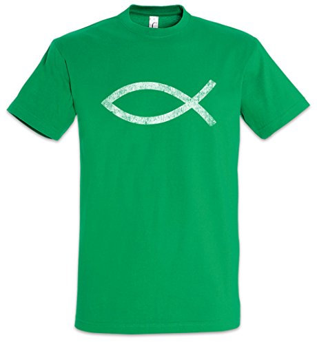 ICHTYS Herren T-Shirt Fisch Christentum Zeichen Gott God Jesus Fish Christ Christian Sign Kirche Church Catholic Symbol