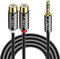 J&D Cavo Audio Stereo a Y da 6 m, Connettore Jack 3,5mm a 2x Jack Phono RCA, RCA Splitter 1 Maschio a 2 Femmine, Placcato in Oro, Per DVD, Altoparlanti, Mixer Audio