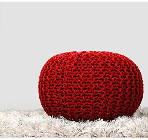 RAJRANG BRINGING RAJASTHAN TO YOU Round Ottoman Pouf Seat Red Cotton Home Decorative Perfect Patio D-20 x H-14 inch