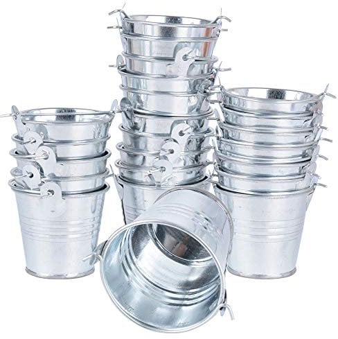 BUONDAC Lot de 24pcs Mini Seau en Métal Boîte à Dragée Bonbonnière Petit Pot de Fleur Décoration Cadeau Baptême Jardin Balcon Fête Mariage (Argenté)