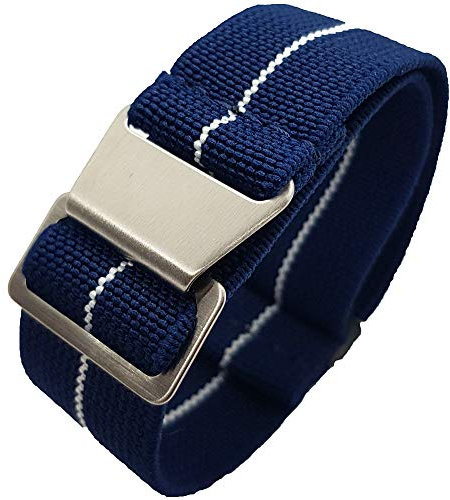 Max French Marine Nationale Elastic Nylon Navy Divers Parachute Watch Straps 20mm 22mm Military Bands (20mm, Navy Blue/White)