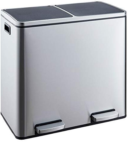 EVRE 60L Kitchen Waste Rubbish Recycling Soft Close Bin 2 x 30L Double Compartment Separation with Removable Plastic Buckets, Odour Seal, Smudge & Fingerprint Resistant (Silver)