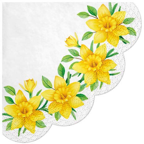 12 Servietten rund Gelbe Narzissenblüten als Tischdeko für den Frühling ?32cm