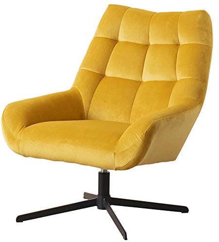 Selsey Sherley - Drehsessel mit gesteppten Veloursbezug in Gelb/Eleganter Sessel für Wohnzimmer