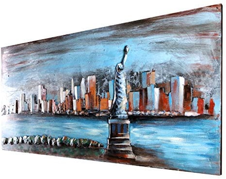 Metallbild NYC 3D Skyline Bild Wandbild Relief Unikat Motivbild New York handgefertigt 120x60cm