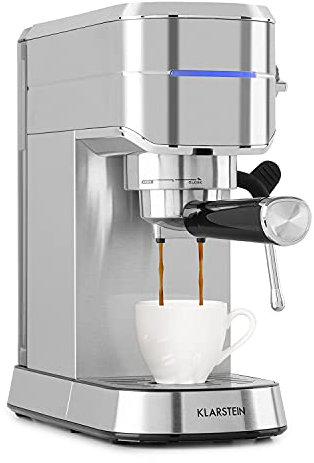 KLARSTEIN Futura - Cafetera Automática Con Tamizador de Café, 1450 W, 20 Bares, Calidad Barista, Thermo-Block, Doble Salida, Espumadera de Leche, Plateado