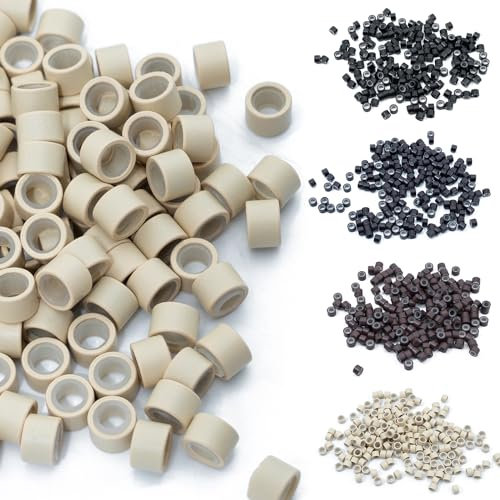 Elailite 200 Pcs Micro Rings 6mm Silicone Lined Links Beads Linkies For 1g Pre Bonded I Tip Human Hair Extensions - Beige