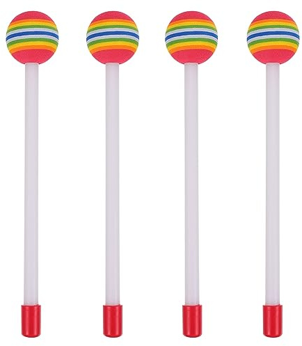 Milisten Lollipop runde Filz-Trommelschlägel, Regenbogen-Trommelstöcke, Handschlagspielzeug, Paukenschlägel, Percussion-Instrument, Zubehör, 4 Stück