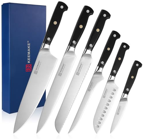 KEEMAKE Messerset, 6-teilig Küchenmesser Set mit Kunststoff Griff, Scharfes Messer Set aus hochwertigem Edelstahl für Küche, Einfach zur Reinigung
