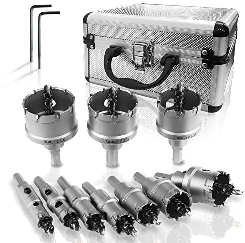 SagaSave Lot de 12 scies cloches en métal dur, acier inoxydable, acier inoxydable, fonte, acier, aluminium, etc. (16/18/20/22/25/30/35/45/50/53 mm x 2 clés Allen), 16/18/20/22/25/30/35/45/50/53MM