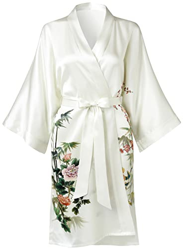 Ledamon Damen Kimono Kurzer Bademantel aus 100% Seide