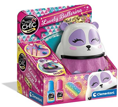 Clementoni Crazy Chic - Lovely Ballerina Nail Art, Kit Manicure, Gioco Creativo per Bambini 6+ Anni, con 2 Smalti Colorati e Lima per Unghie, Trousse Panda, Made in Italy, 18694