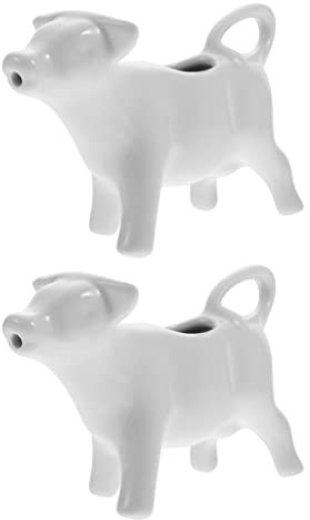 Cabilock 2 Stücke Milchkännchen Porzellan Kuh Figur Milchkanne Milchkrug Sahnekännchen Soßenkanne Sauciere Milchgießer Dip Schalen Milch Aufschäumen Tasse für Kaffee Cappuccinos Latte 40ML