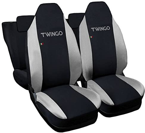 Auto Accessori Lupex - Sitzbezüge für Autositz, kompatibel Autositzbezüge für Twingo, Schwarz Hellgrau, Made in Italy, Set für Vorder- und Rücksitze, Polyester-Gewebe, Auto-Innenbezüge