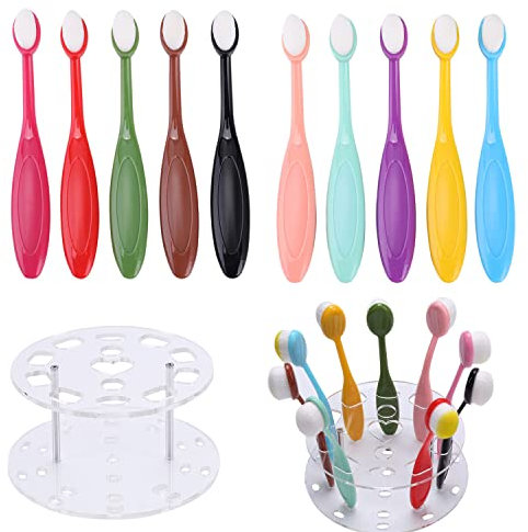 OTCRAFT 10 pcs Ink Blending Brushes with10 Brushes Lid and Round Brush Holder Packaging Set for Scrapbooking Background Card Templates Card Making Paper Craft Background Blender Painting