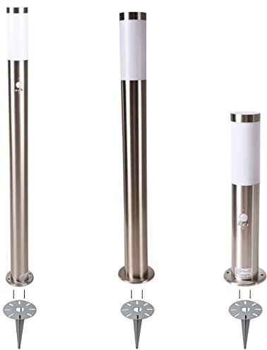 Novatool Wegeleuchten I 45 cm + 80 cm + 110 cm I mit Bewegungsmelder I mit Erdspieß I Edelstahl I IP44 I E27 Sockel I Wegebeleuchtung aussen Aussenleuchten Garten Standleuchte Gartenleuchte stehend