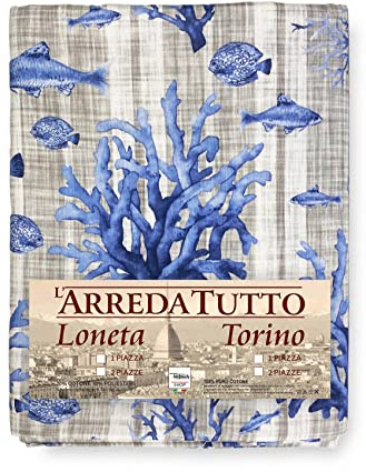 Tex family Telo ARREDO copritutto Gran Foulard COPRILETTO copridivano Tessuto LONETA (Pesci Blu, 2 Piazze)
