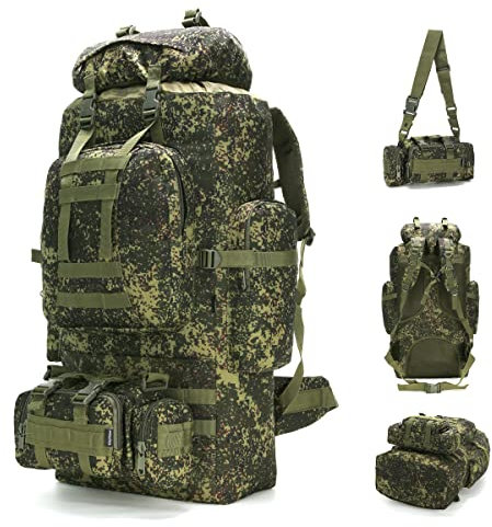100 l Camping Wandern Rucksack Molle Rucksack Militär Camping Rucksack Tagesrucksack, Russische Tarnung, Large, Camping-Rucksack, 100 l