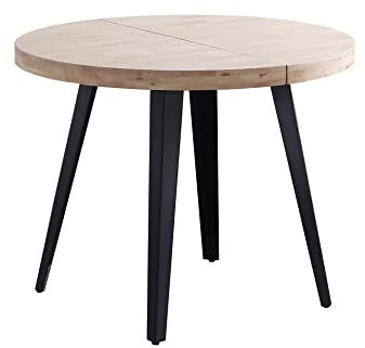 PEGANE Table à Manger Ronde Extensible en Bois Coloris chêne Nordique Pieds Noir - diamètre 100-180 x Hauteur 76 cm