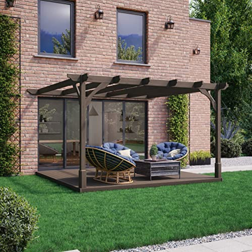 Rutland County Garden Furniture Wall Mounted Premium Pergola And Decking Kit - Pergola With Decking - Wooden Gazebo Canopy Pergola Kit - Garden Arch Garden Room (2.4m x 2.4m, Rustic Brown)