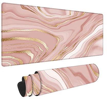 Rosa Marmor Gold Rosa Mauspad für Schreibtisch Niedliches Rosa Schreibtischzubehör, große Schreibtischunterlage, großes Mauspad, Tastatur-Pad, Laptopmatte (80 x 30 cm), Laptop-Schutz, Computerzubehör,