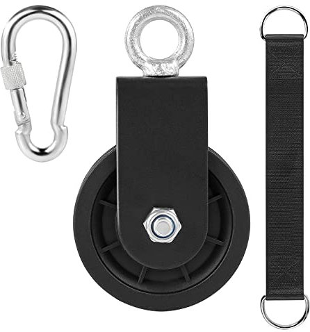 3.54 in Cable Pulley 360 Rotation Traction Wheel with Carabiner and Strap,Silence Smooth Detachable for DIY Gym Pulley System,DIY Gym Attachment Lifting Blocks,Ladder Lift,Hoists,Clothesline