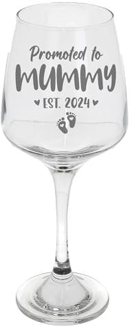 Promoted To Mummy Est 2024 Wine Glass - New Baby and Pregnancy Gift Idea - Etched Glass for New Mum Present