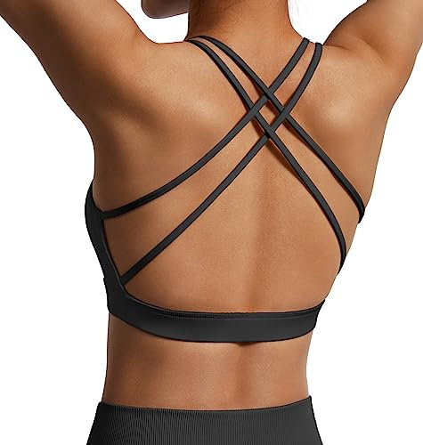 OMKAGI Women's Cross Back Sport BH Padded Bustier Without Underwire,BH Push Up Yoga Bra Crop Top(M,Schwarz-257)