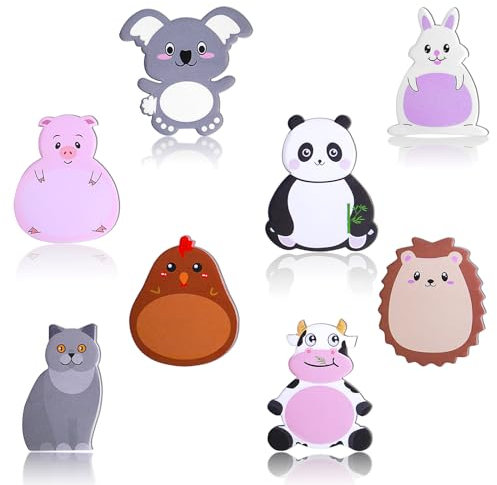 Amaxiu 8er Pack süße Haftnotizen, 240 Blatt Cartoon Tier selbstklebende Notizblöcke Kawaii Memo Notizblock Marker Flaggen, Tab für Schule Büro Geschenke Tab Zubehör