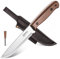 Japaknives Outdoor Messer Feststehende Klinge, Survival Messer aus Kohlenstoffstahl mit Lederscheide, Full Tang Bushcraft Messer, Jagdmesser mit Holzgriff für Camping Jagd Wandern