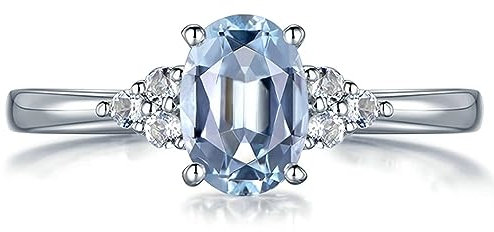 AMDXD Trauringe Aquamarin, Verlobungsring Hochzeitsring Weißgold 18 Karat Au750 0.72CT Aquamarine und 0.08CT Diamant Ring Ovalschliff Hell Blau, Diamantring, Gr.62 (19.7), Echtgold Schmuck