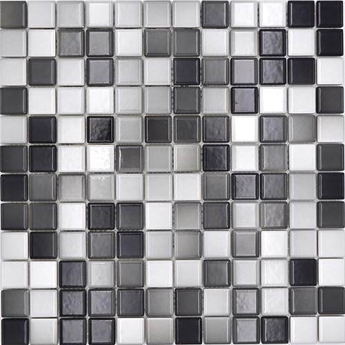 Carrelage mosaïque en céramique Jasba - Blanc/gris brillant - 10 carreaux de mosaïque