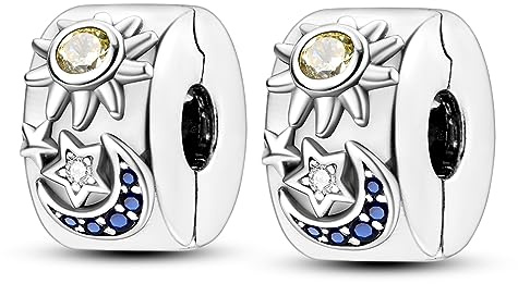 Parmuz Clip Spacer Charme für Armband 925 Sterlingsilber Pave Cubic Zirkonia Clip Lock Spacer Stopper Charm Bead Star Moon Evil Eye Charm Schmuck Geschenk für Frau