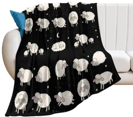 NIBABAEU Decke, entzückendes kindliches Tier, niedliches Schaf, Schlafdecke, weich, flauschig, gemütlich, bequem, für Couch, Sofa, Bett, 150 x 200 cm